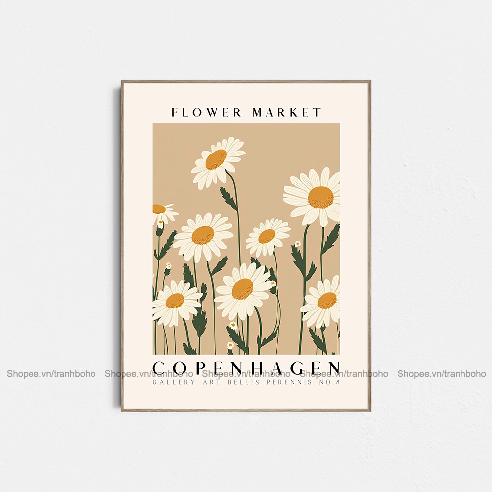 Tranh Flower Market - Tranh BOHO trừu tượng treo tường kích thước 50*70cm, tặng đinh 3 chân, BH 12 tháng