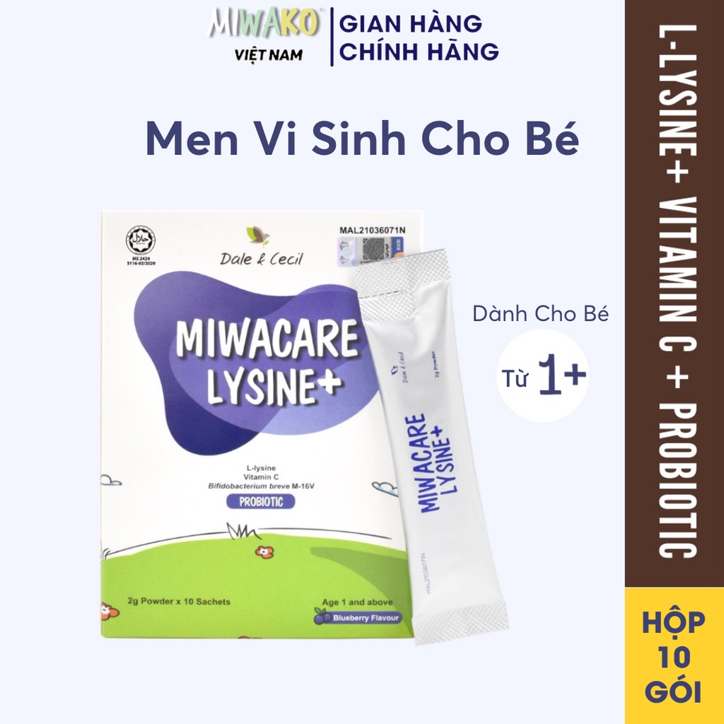  Men Vi Sinh Cho Bé Miwacare Lysine+ Nhập Khẩu Malaysia Hộp 10 gói Vị Việt Quất - Miwako Official Store