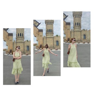 ĐẦM MAXI XANH CỔ YẾM