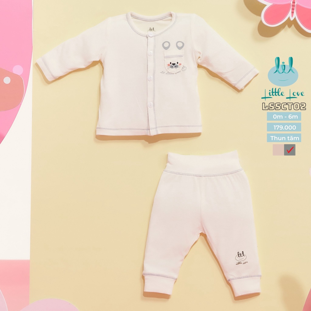 [Mã BMLT35] Bộ quần áo dài tay sơ sinh cài thẳng 2023 tăm trắng viền cho bé từ 0-6m little love (LSSCT02)