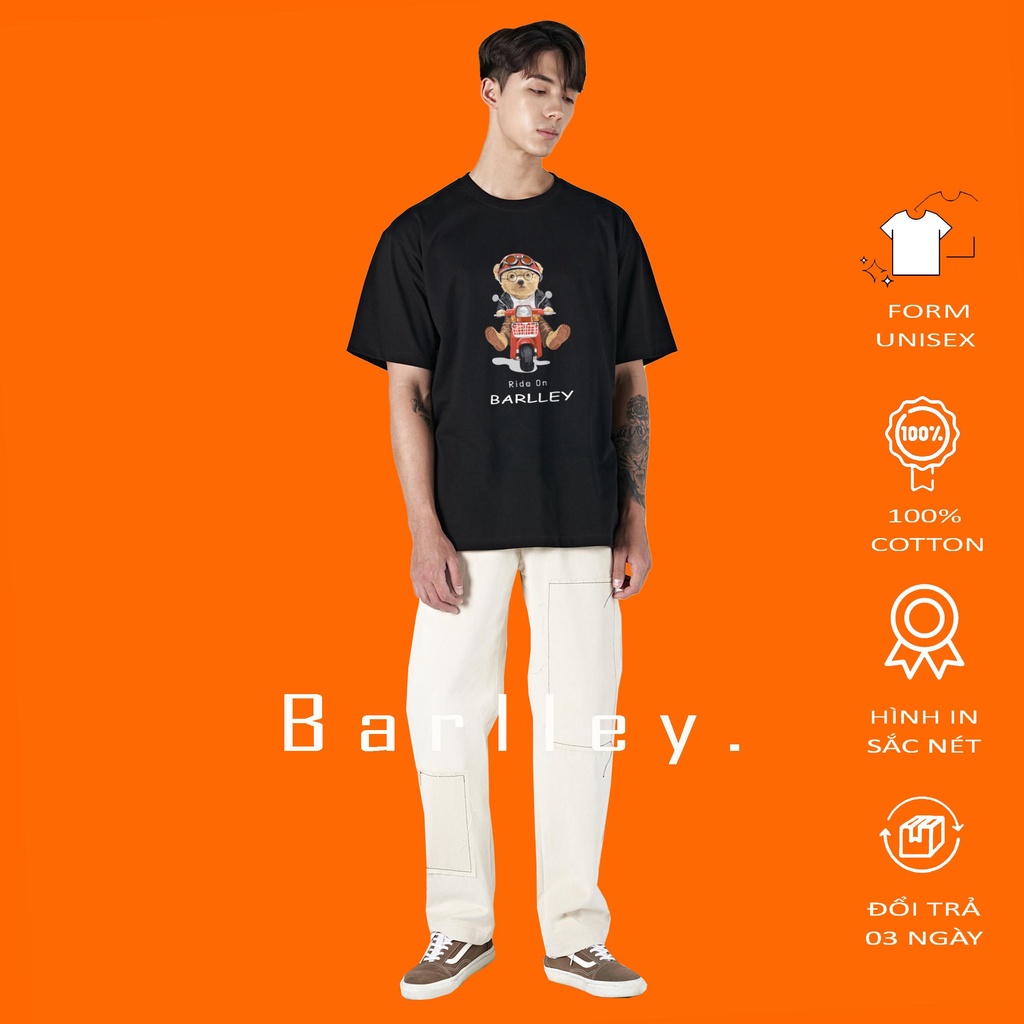 Áo thun nam nữ form rộng đẹp tay lỡ kiểu hàn quốc chất vải cotton mềm mịn BARLLEY in hoạ tiết BP-013