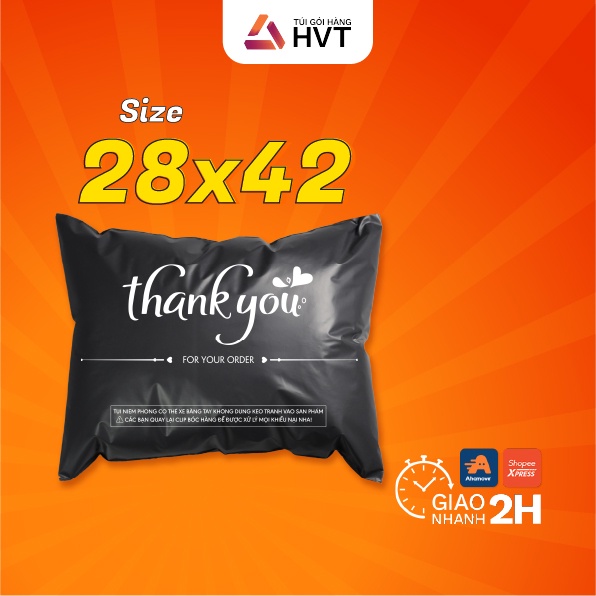 Túi gói hàng niêm phong tự dính - Túi đóng hàng chuyển phát nhanh Nhựa HVT - In sẵn chữ Thank You