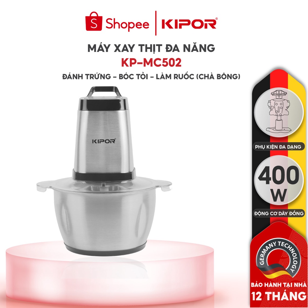 Máy xay thịt đa năng KIPOR KP-MC502 - Cối Inox 304, dung tích 2L, 4 lưỡi dao bằng thép (400W)