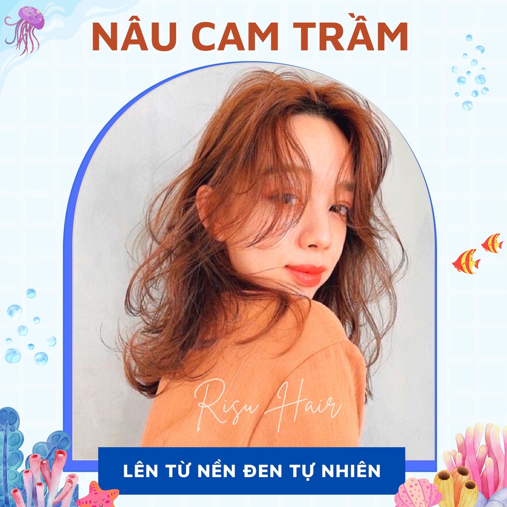 Thuốc Nhuộm Tóc Màu Nâu Cam Trầm, Lên Từ Nền Đen Tự Nhiên, Không Tẩy - Risu Hair.