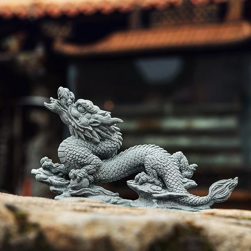 Tượng RỒNG CƯỠI MÂY Đá Sa Thạch Xanh trang trí bàn làm việc, bàn trà, quà tặng ý nghĩa