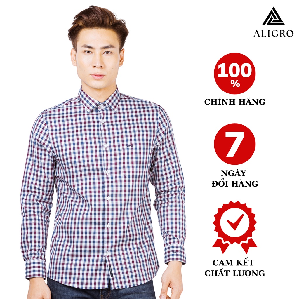 Áo sơ mi nam dài tay ALIGRO cổ bẻ dáng ôm body 100% chất cotton mềm mịn, thoáng mát, Form Slimfit ALGS117