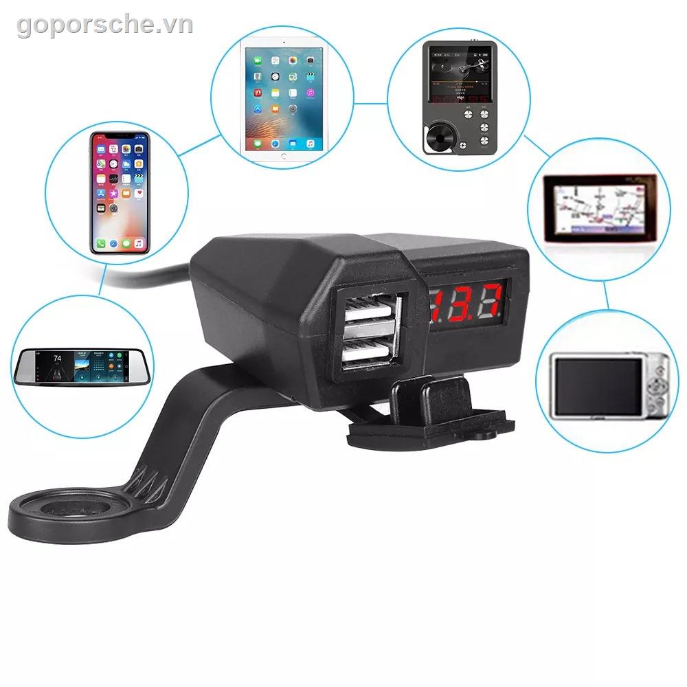 Bộ Sạc Điện Áp Hai Cổng USB Có Màn Hình Hiển Thị Chống Nước Cho Xe Máy