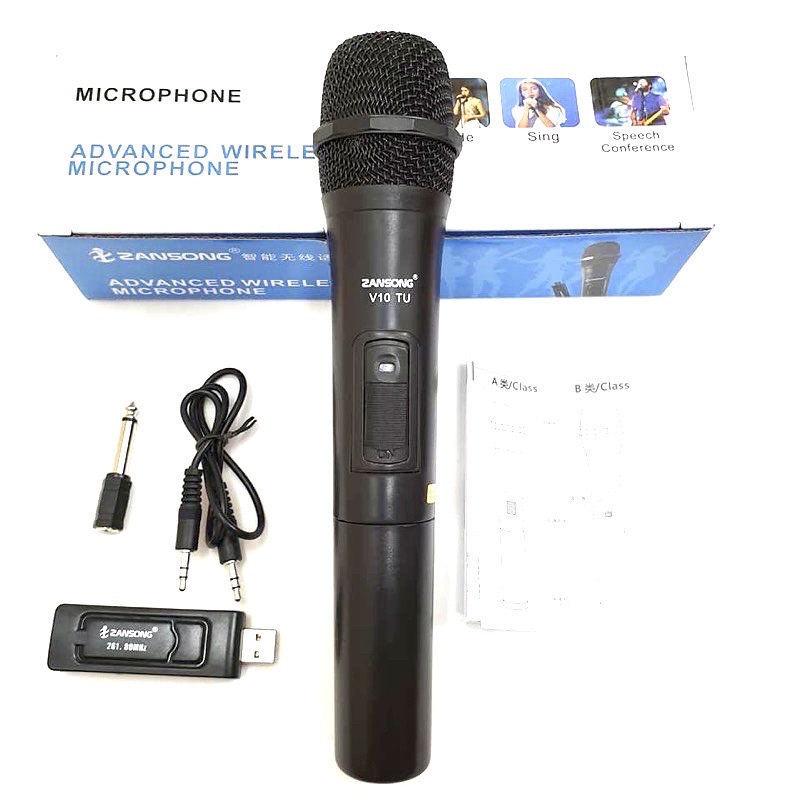 Micro Karaoke không dây đa năng cao cấp UHF V10 - dành cho loa kéo, loa bluetooth, amply hát karaoke zack