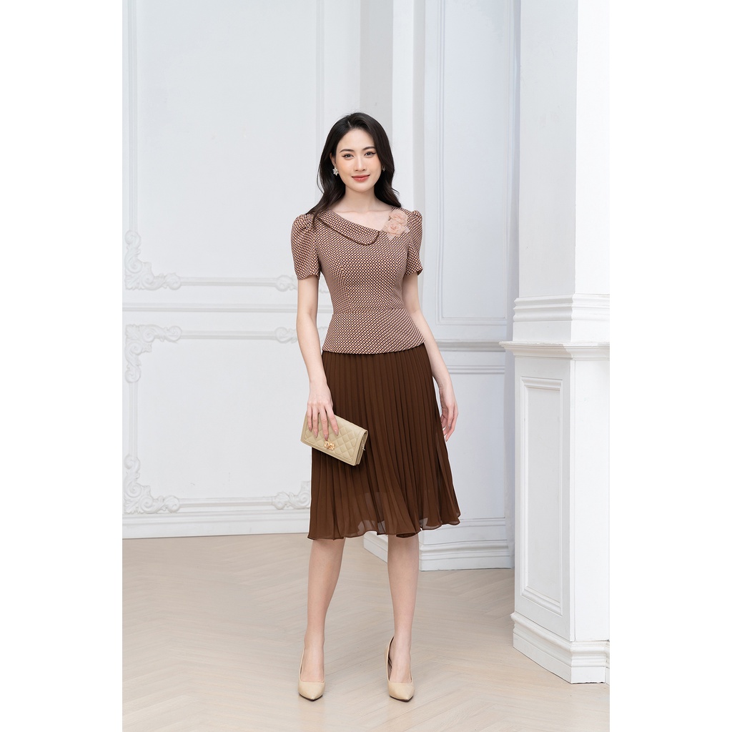 Đầm Liền Thiết Kế Luperi LFV3306 Sự Kết Kợp Giữa Áo Sơ Mi Dáng Peplum Và Chân Váy Xếp Ly