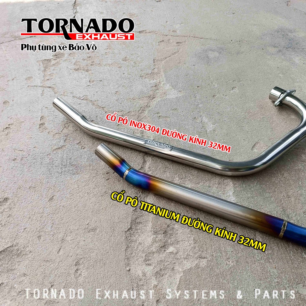 Cổ pô GPX LEGEND150 thương hiệu TORNADO chất liệu TITAN VÀ INOX 304