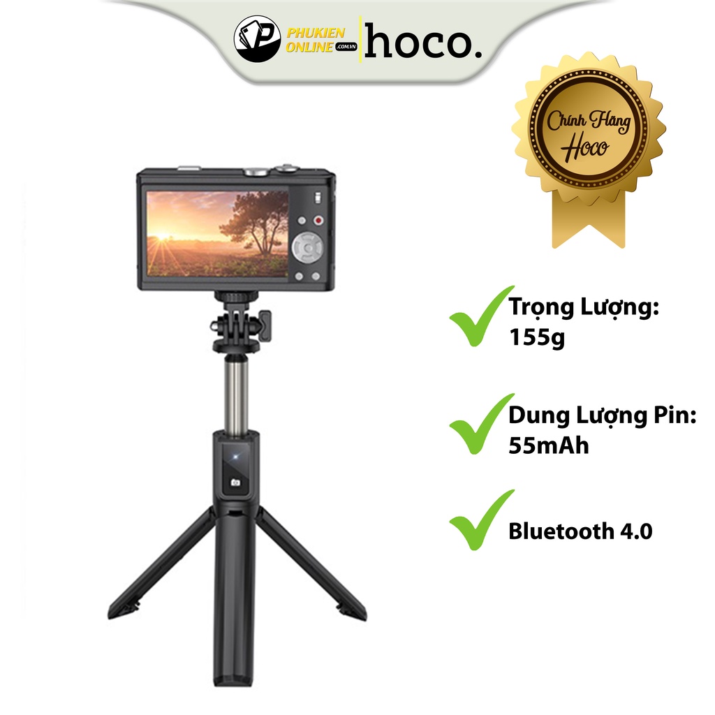 Gậy Chụp Hình Tự Sướng Hoco K15 ,Không Dây Kết Nối Bluetooth, Chất Liệu Hợp Kim Nhôm Cao Cấp - Hàng Chính Hãng