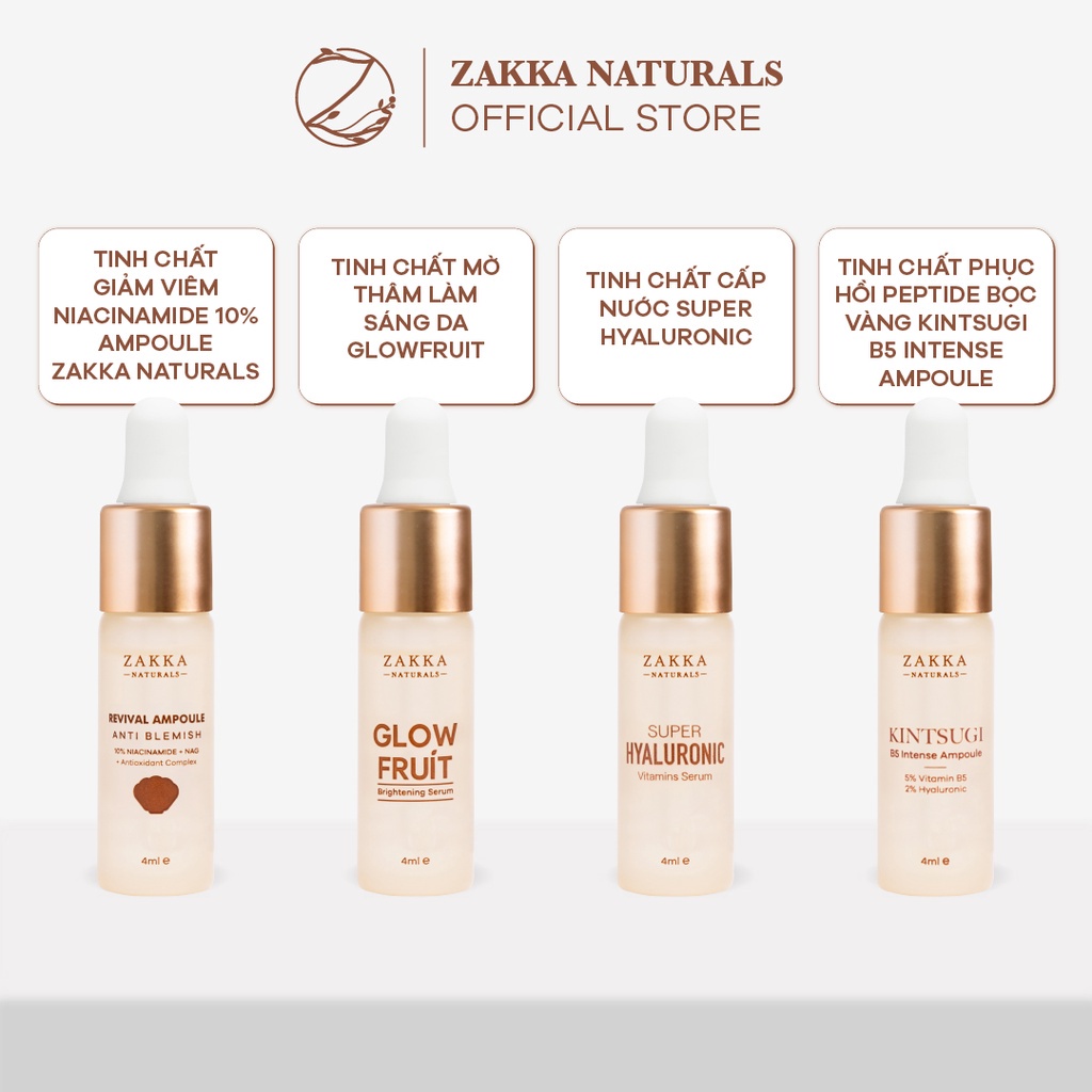 Trọn bộ 4 serum phục hồi da trắng sáng khoẻ đẹp Zakka Naturals
