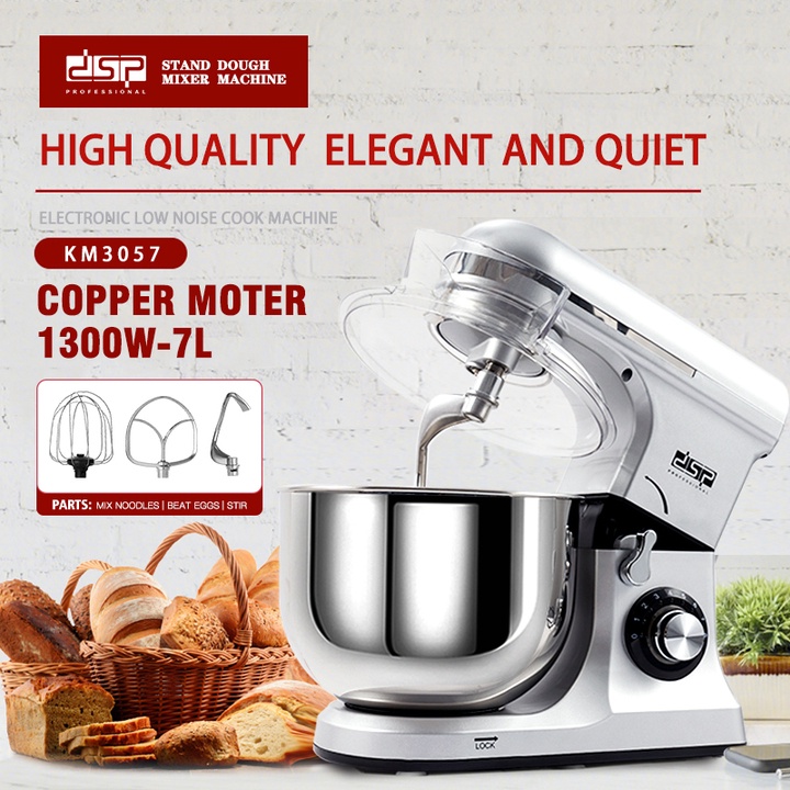 Máy trộn bột, đánh trứng 7 lít cao cấp DSP KM3057, công suất 1300W - Hàng chính hãng,bảo hành 12 tháng