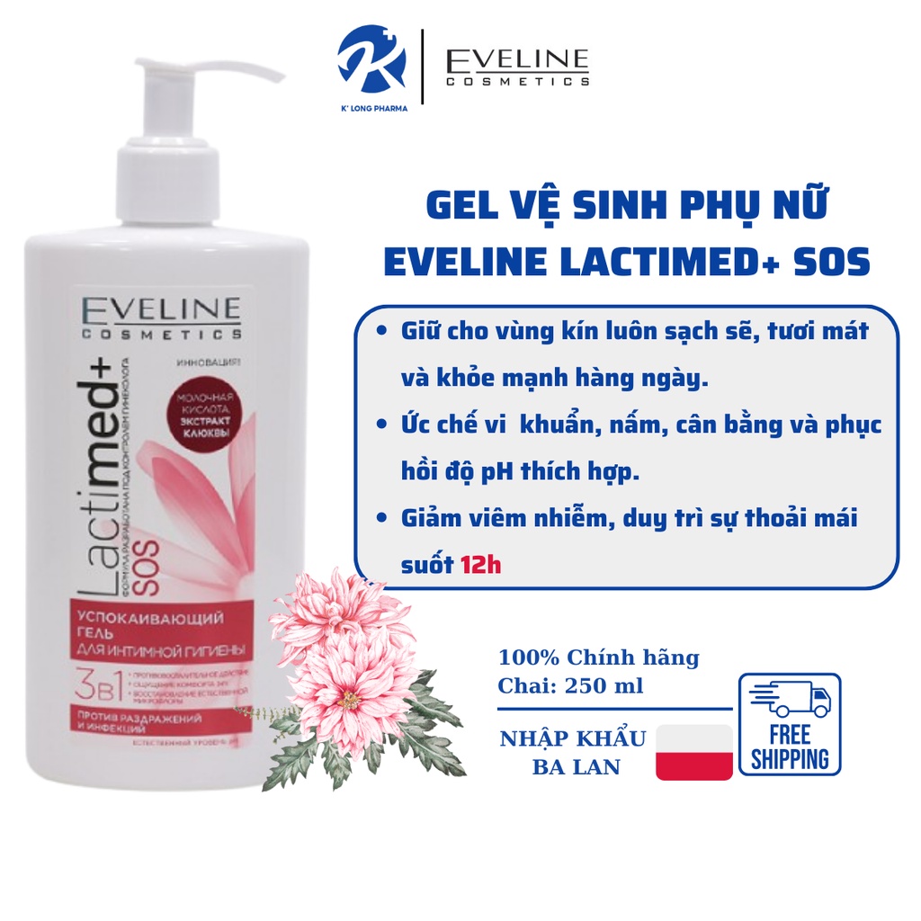 Dung Dịch Vệ Sinh Phụ Nữ Lactimed Eveline, Chăm Sóc Bảo Vệ Cô Bé Chống Lại Vi Khuẩn, Nấm, Dưỡng Ẩm, Làm Sạch, Chai 250ml