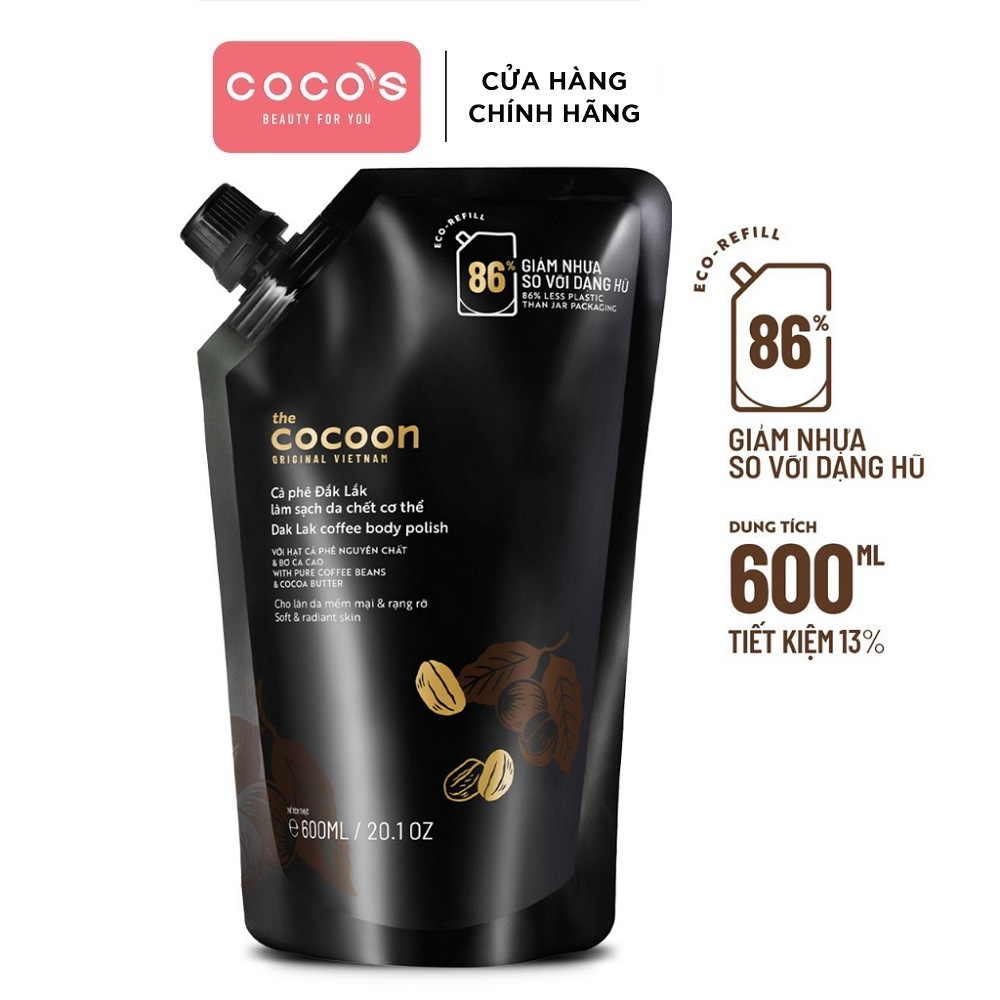 Tẩy Tế Bào Chết Cà phê Đắk Lắk cơ thể Cocoon 600ml - Dạng Túi