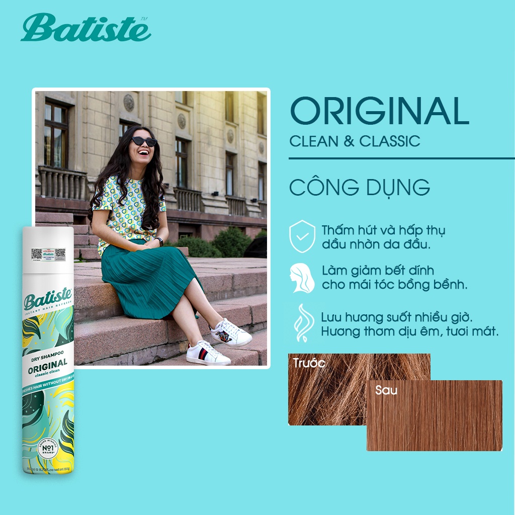 Dầu Gội Khô Batiste Dry Shampoo 200ml Hết Ngứa, Hết Bết Dính Tóc Bồng Bềnh Tức Thì