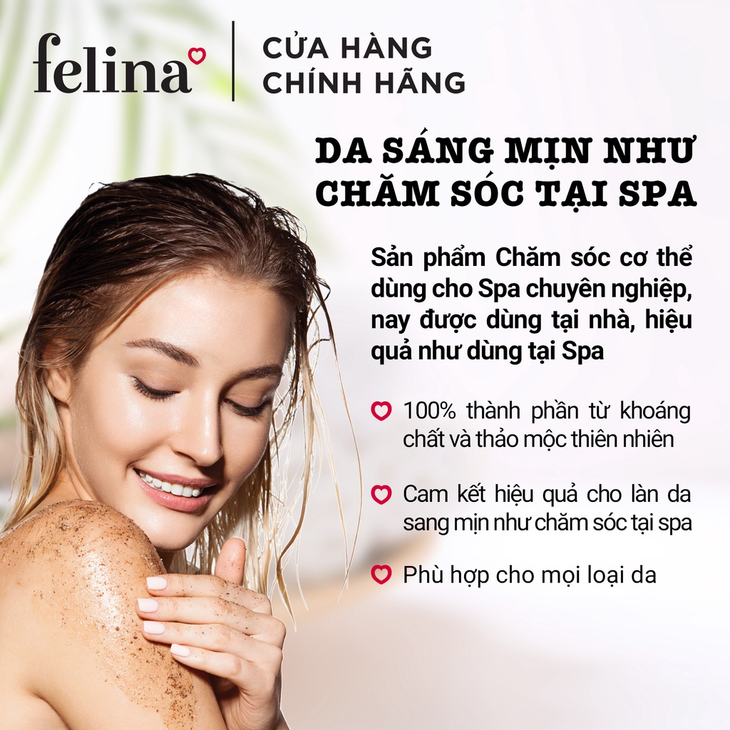 [HB GIFT] Kem tắm tẩy tế bào chết body Felina Home Spa 100g từ hạt cà phê và tinh dầu dừa giúp da đều màu, giảm thâm nám | BigBuy360 - bigbuy360.vn