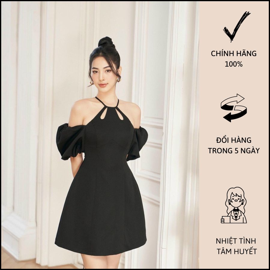 Đầm Xoè Cổ Yếm Khoét Giọt Nước Tay Phồng - C0657