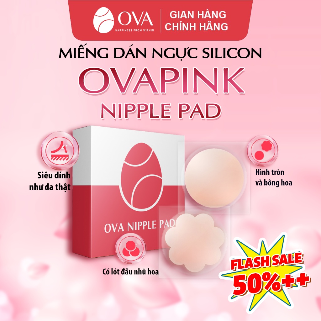 COMBO 5 HỘP Miếng dán ngực silicon cao cấp OvaPink Nipple Pad siêu dính thật như da tự nhiên, tái sử dụng 6 tháng