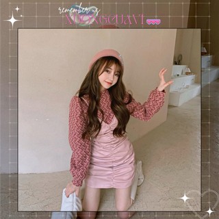✧Ảnh thật✧ Đầm da ôm dáng màu hồng đáng yêu phong cách ulzzang Hàn Quốc SAV005