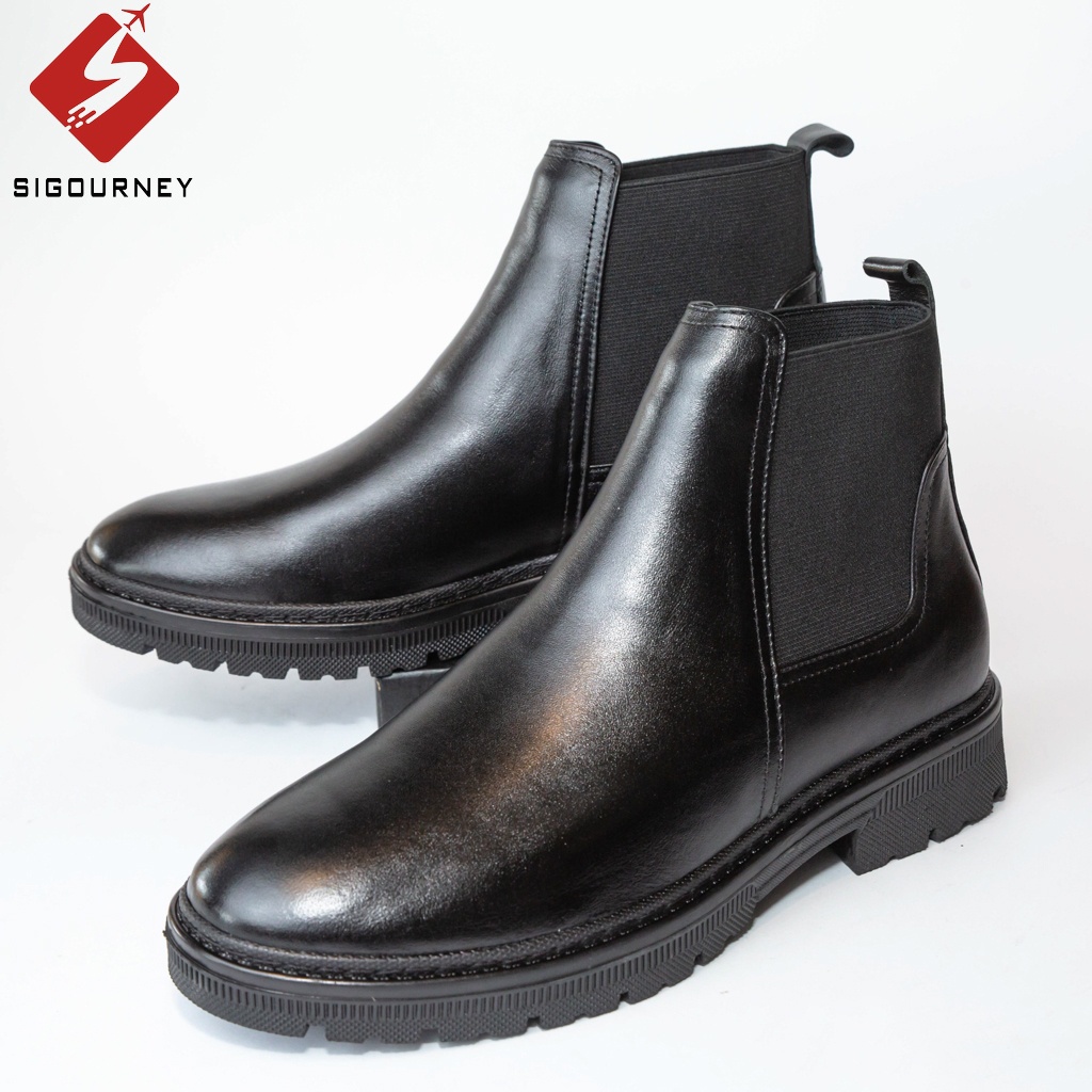 Giày Chelsea Boot Mũi Tròn, Chất Da Bò Màu Đen Trơn, Thiết Kế Lịch Lãm, Sang Trọng BOOTS-02, Bảo Hành 18 Tháng
