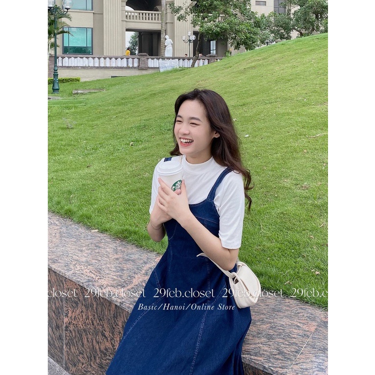 Set váy đầm nữ bò dáng dài phối áo thun cổ tròn tay bồng freesize chun lưng tiểu thư hàn quốc Ylydress C1389