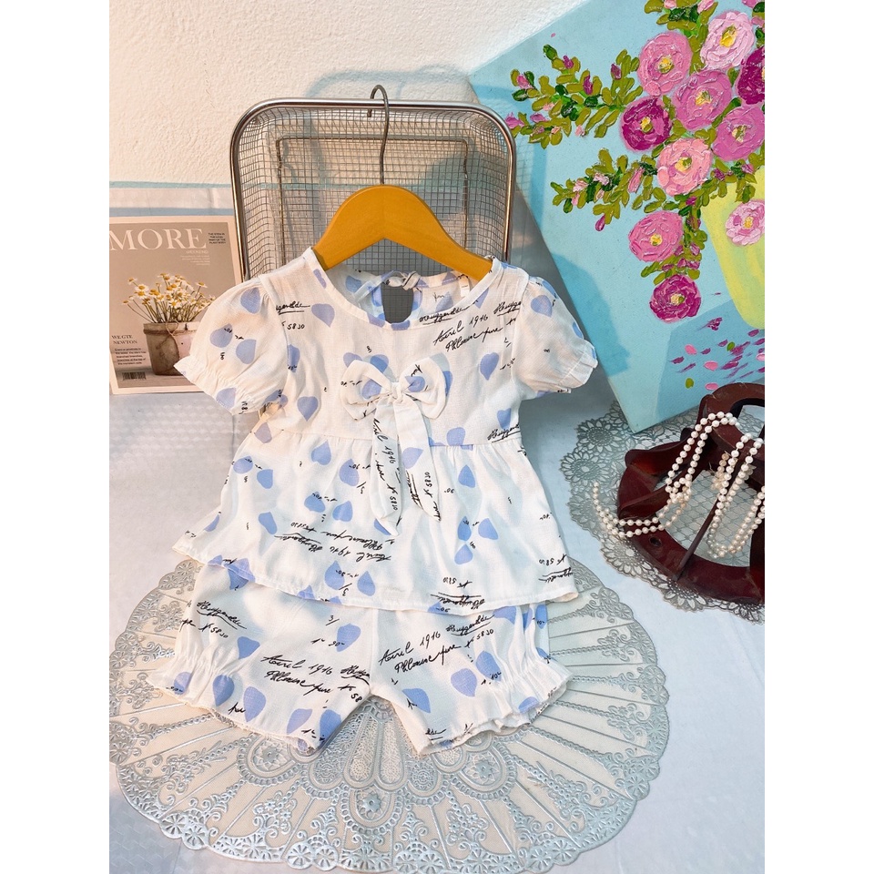 Bộ bé gái Bernie có tay chất đũi lụa mềm cho bé từ 6-16kg, bộ cộc bé gái áo dáng váy siêu cute