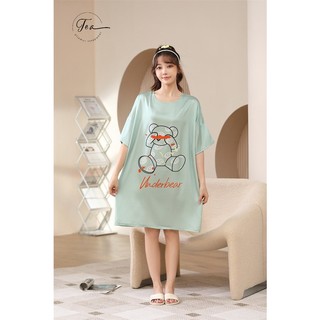 Váy lụa cổ tròn mặc nhà Tea Store cao cấp freesize