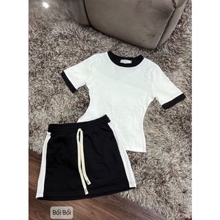 Set Áo Thun Viền Mix Chân Váy Ngắn