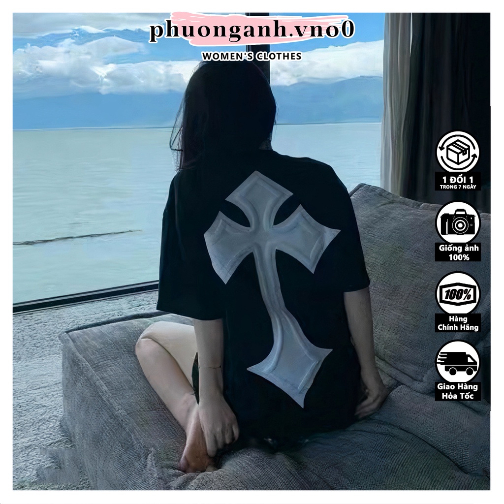 Áo Phông Hình Chữ Thập, Áo Thun Tay Lỡ From Rộng, Dáng Dài Mặc Dấu Quần, Phong Cách Đường Phố - phuonganh.vno0