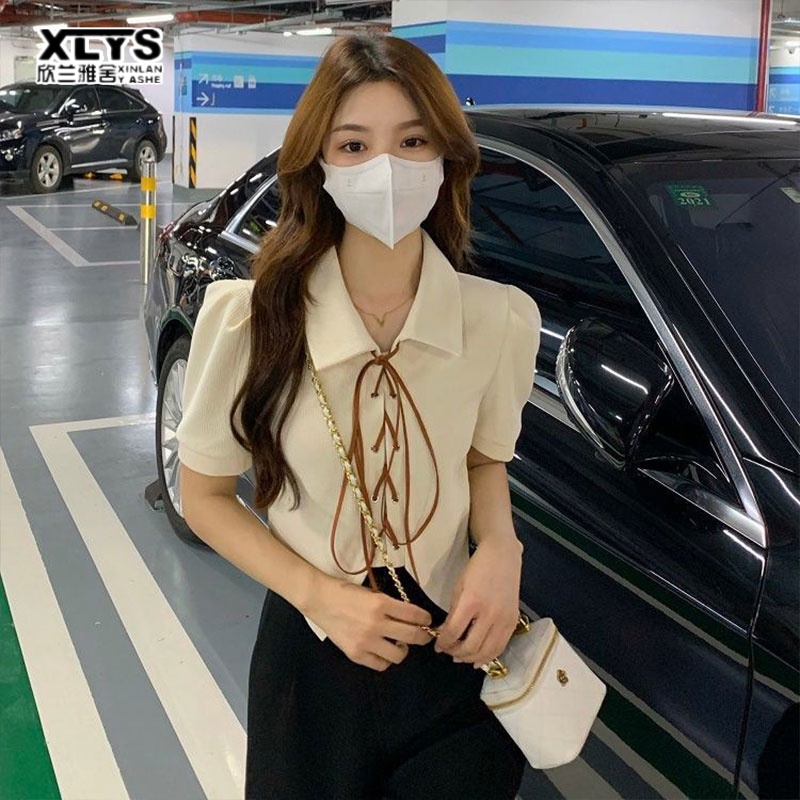 Áo kiểu XINLANYASHE tay ngắn dáng ôm phong cách thời trang Hàn Quốc 2023 dành cho nữ