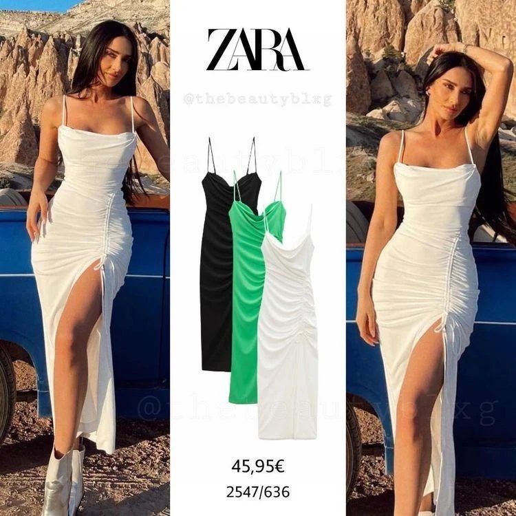 ZARA Đức - Đầm ngắn ôm dây chéo nhún thun bèo bên hông màu trắng sale auth new tag cao cấp chính hãng có sẵn 7521/203