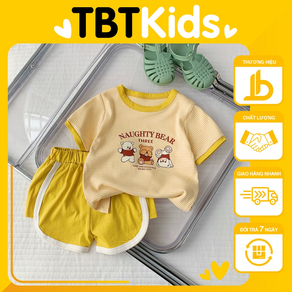 Bộ Bé Trai, Bé Gái Cotton Kẻ in Gấu Siêu Cute Cho Bé 8-22kg