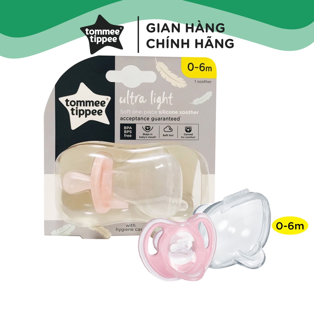 Ty ngậm silicon siêu nhẹ cho bé Tommee Tippee Ultra Light 0-6 tháng (vỉ 1 cái) - Hồng