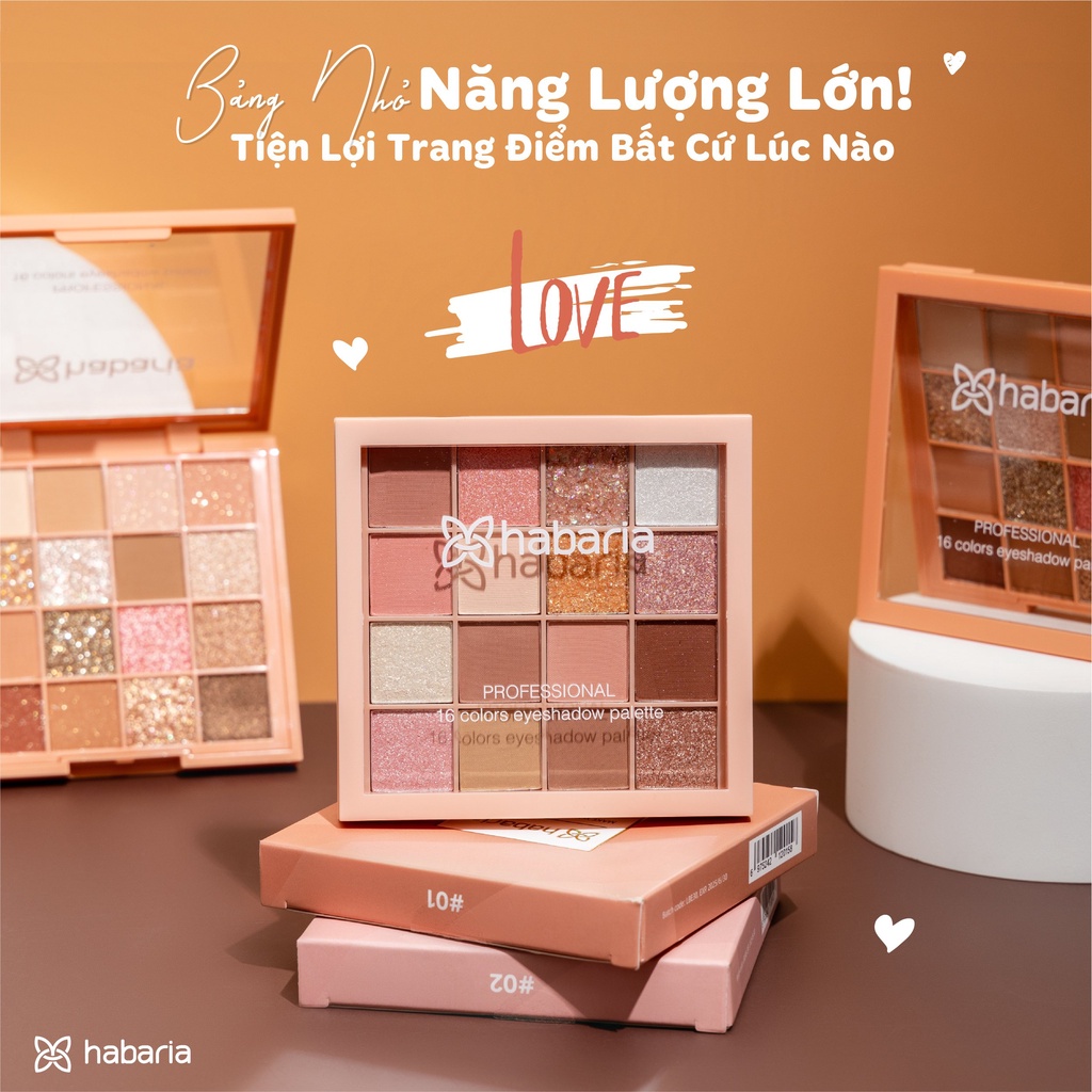 Bảng phấn mắt HABARIA 16 clolors eyeshadow palette ô nội địa Trung chính hãng, bền màu lâu trôi