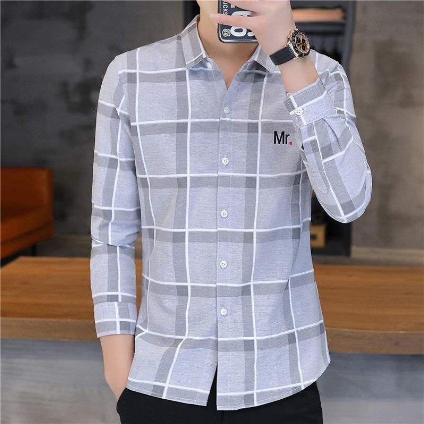 Áo sơ mi nam tay dài kẻ caro thêu chữ Mr999 phong cách Hàn Quốc thời trang Erina cao cấp chất vải mát mịn