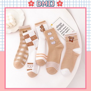 Set 5 đôi tất nữ cổ cao phong cách vintage Hàn Quốc nhiều mẫu TD08