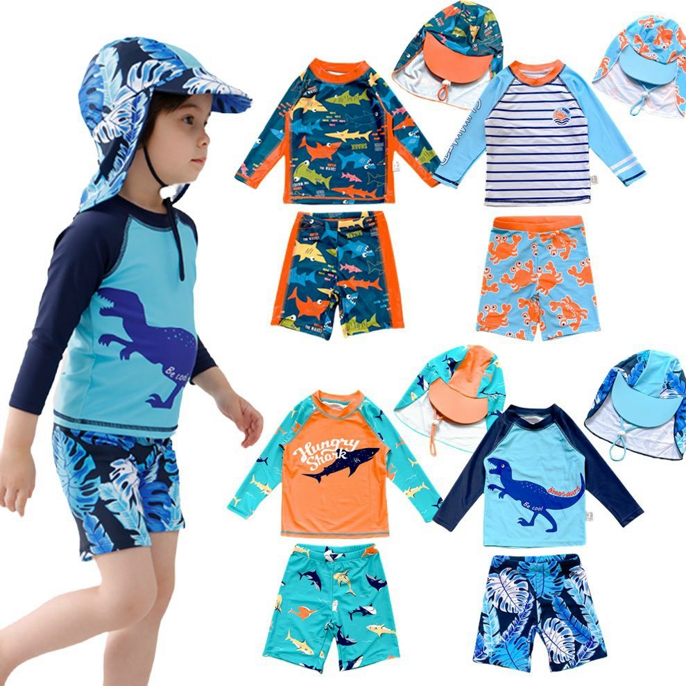 Đồ bơi bé trai, bé gái kèm mũ che gáy size đại 10-46kg liền thân Bộ quần áo bơi cho trẻ em từ 1-13 tuổi