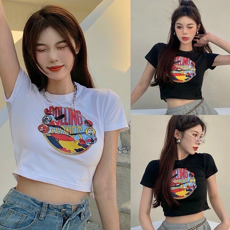 Áo Croptop lụa In chữ siêu Hot