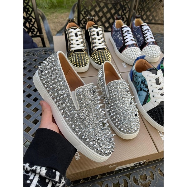 - Slipon Louboutin Gót Đỏ - Giày Lbt Đính Đá Trắng Full Box Hàng Loại 1 Quảng Châu
