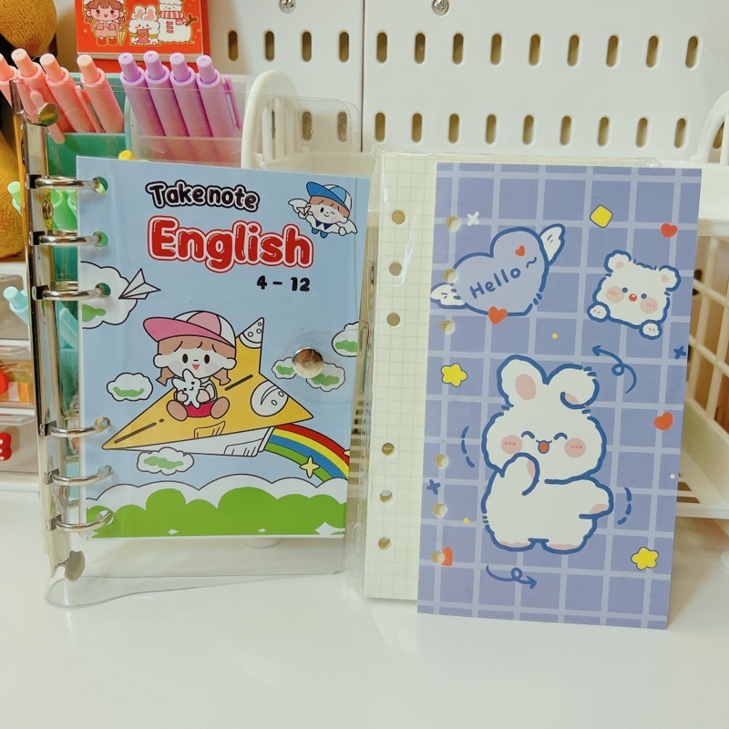 Sổ binder, còng A6 tiếng anh từ lớp 4 đến 12 tặng kèm giấy và bìa sổ ngẫu nhiên