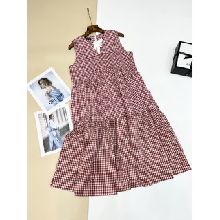 Đầm babydoll Za.ra_VNXK thiết kế 3 tầng, màu kẻ caro xinh xinh, bầu bí có thể mặc