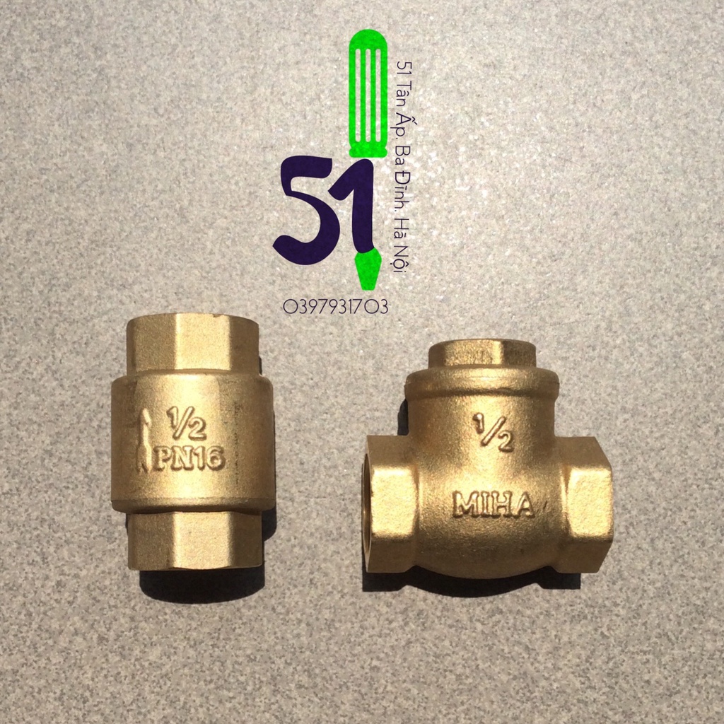 Van 1 chiều đồng lò xo - van lá Minh Hòa loại dày (PN16) cỡ 15 (hoặc cỡ ren 21mm)