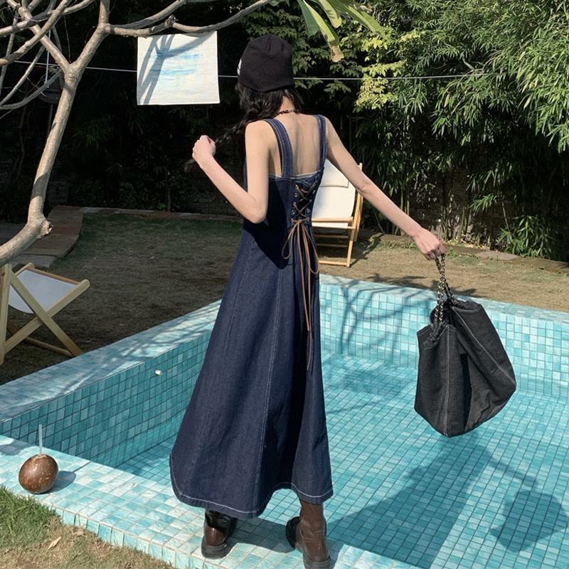 𝗺𝗶𝗲 𝘀𝘁𝘂𝗱𝗶𝗼 - SẴN S,L Đầm dài 2 dây to đan dây lưng nữ tính dáng xoè