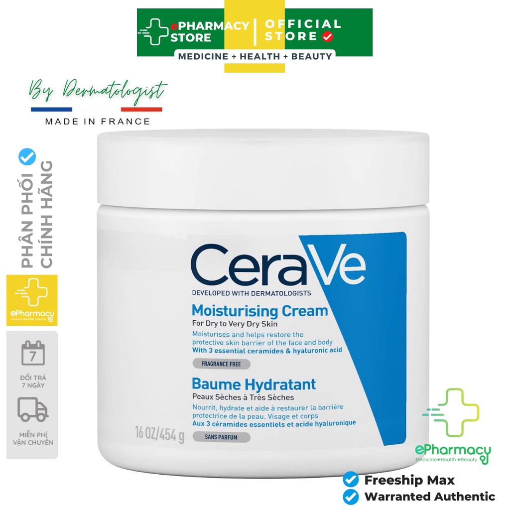 Kem Cerave Baume Hydratant Moisturising Cream Pháp dưỡng ẩm da rất khô nhạy cảm 454g