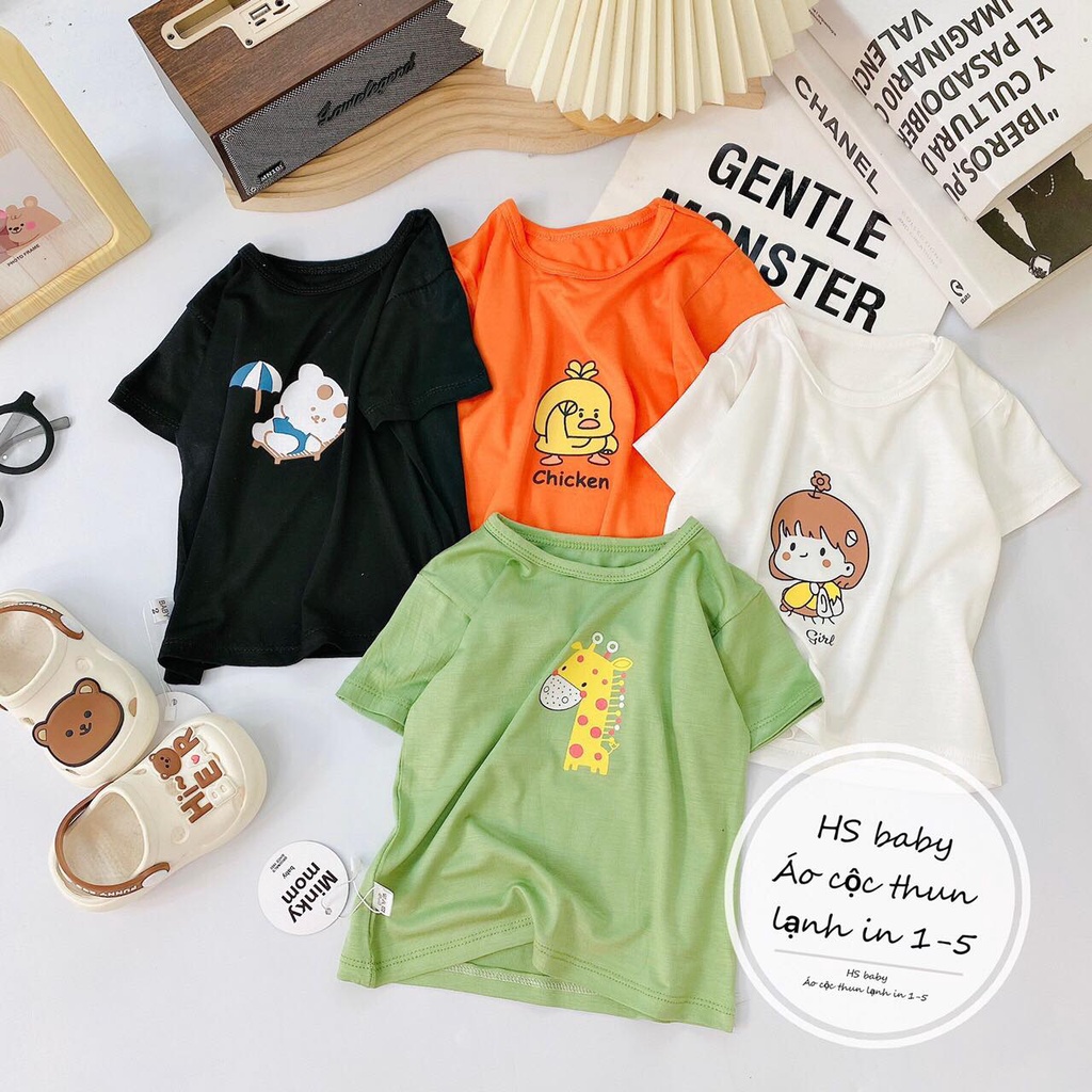 ÁO Cộc Tay Bé Gái, Bé Trai MIMONRI Vải AThun Lạnh Họa Tiết CUTE, Áo Ngắn Tay Cho Bé Mặc Đi Chơi, Đi Học