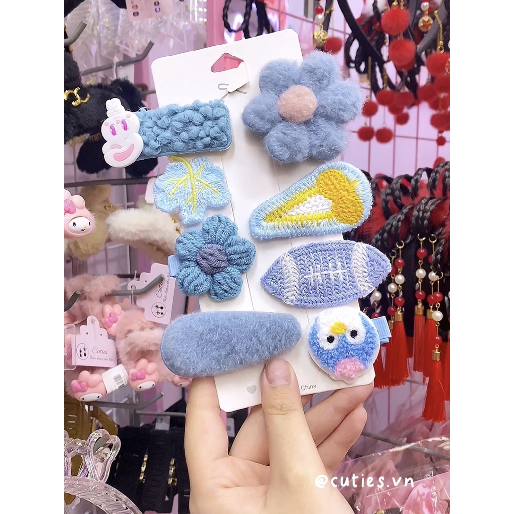 Set Bộ kẹp tóc công chúa bằng vải lông dễ thương họa tiết hoạt hình cho bé gái