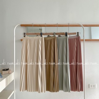 Chân váy midi xếp ly cotton lụa cạp chun bóng 9073