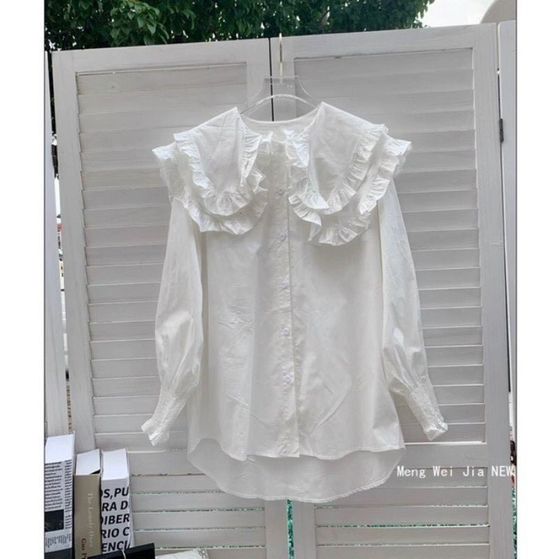 Áo sơ mi cổ bèo 2 tầng tay bo chun ,sơ mi bánh bèo dài tay bo chun phong cách ulzzang hàn quốc ANIESHOP688