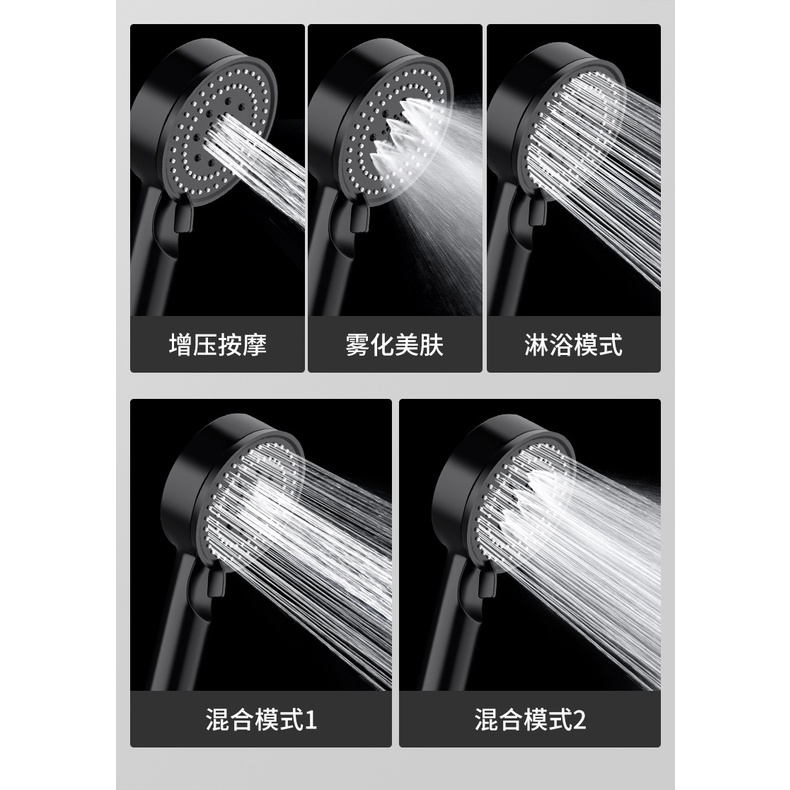 Bộ tay sen Đen nhựa PP cao cấp siêu bền mặt xoay 5 chế độ nước tiện dụng